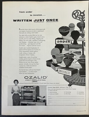 1957 Ozalid Direct Copy Systems Stamps Woman Copier Johnson City NY Vtg Print Ad