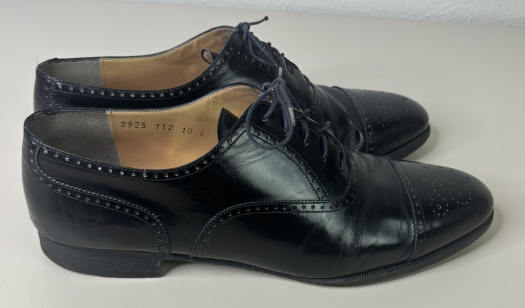 Salvatore Ferragamo Men 10 D Black Leather Wingtip Lace-Up