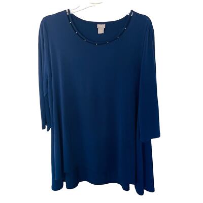 Chico s Liquid Knit Size XL blue Top 