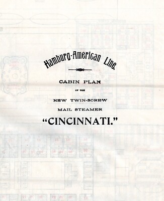 1912 Hamburg American CINCINNATI First, Second & Third Class Plan - Sunk 1918