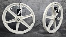 Pro 20 Bicycle Gt Style Mag Wheels 6 Spoke White For Bmx Bicycles Chrome Cog