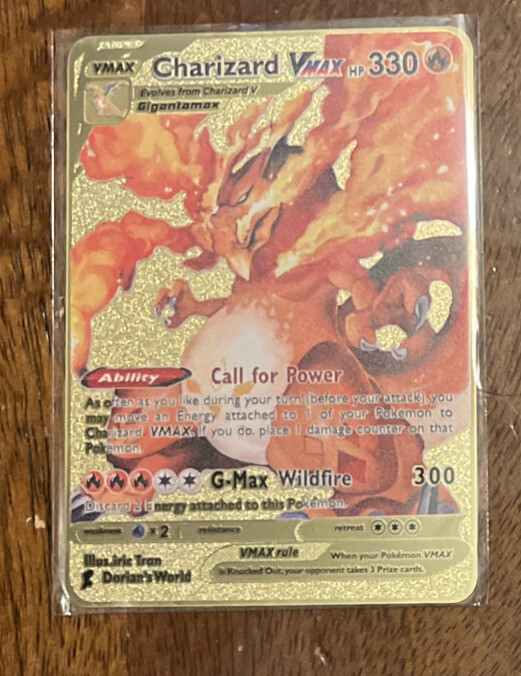 Pokémon TCG Charizard VMAX Gold METAL Card! Dorian's World! NICE