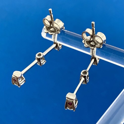 Designer Roberto Coin 18k White Gold Round Diamond Ruby Vertical Stud Earrings - Picture 5 of 8