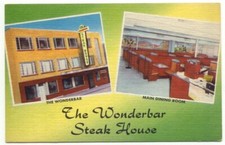 The Wonderbar Steak House Restaurant Linen Postcard Biddeford Maine