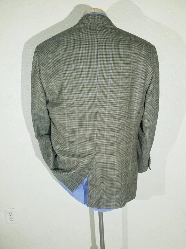 46L Samuelsohn LORO PIANA Check Blue on Brown Wool Blazer Jacket Sport Coat - Image 3 of 4