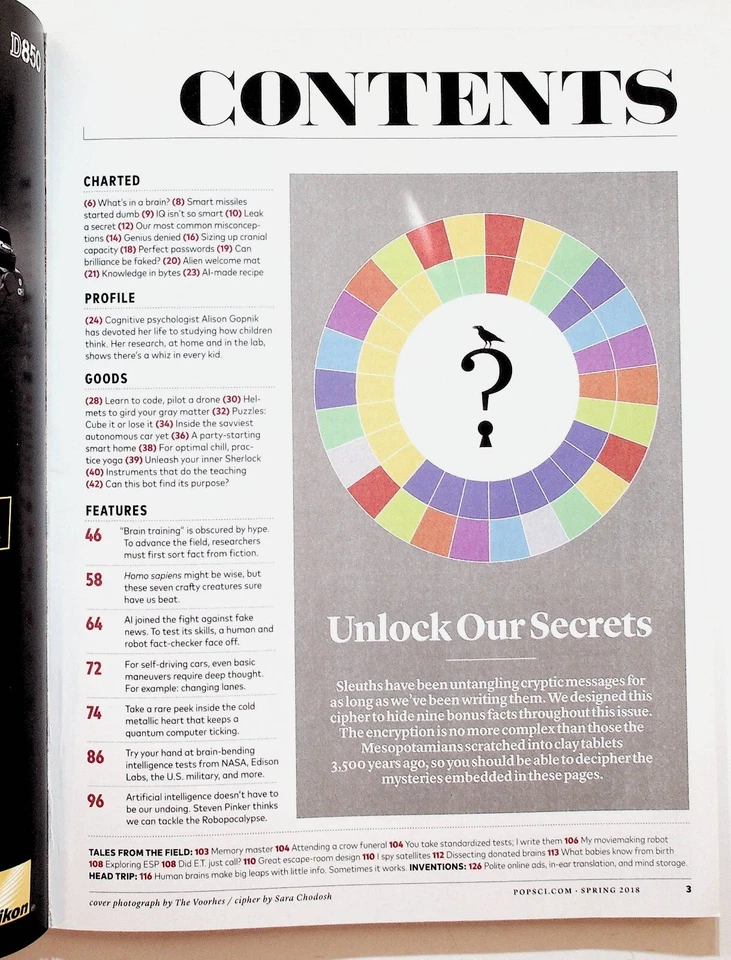 2018 Spring Popular Science Magazine IQ Intelligence Brain Training NASA Spy AI - Image 2 of 2