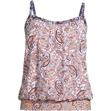 LANDS END BLOUSON TANKINI TOP SWIM SWIMSUIT SZ 6 DEEP SEA NAVY PAISLEY MIX NWOT