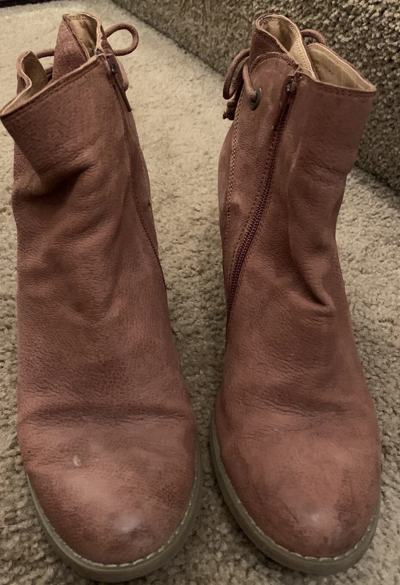LUCKY BRAND YAMINA BROWN LEATHER WEDGE ZIP ANKLE BOOTIES SZ 9M 39