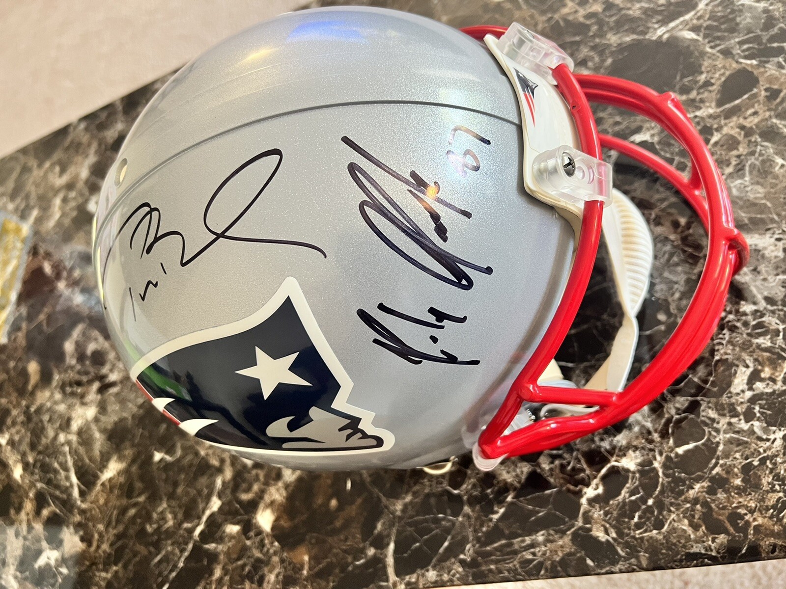 Tom Brady Autographed Signed New England Patriots /Rob Gronkowski RARE Riddell Full Helmet 