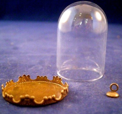 GLASS DISPLAY DOME W BRONZE METAL BASE & TOP HOOK  Miniature  CLOCHE COLLECTIBLE