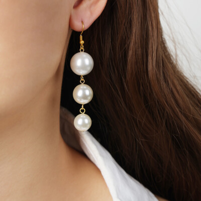 8-12mm Natural White Shell Pearl Round Beads Hook Dangle Earrings