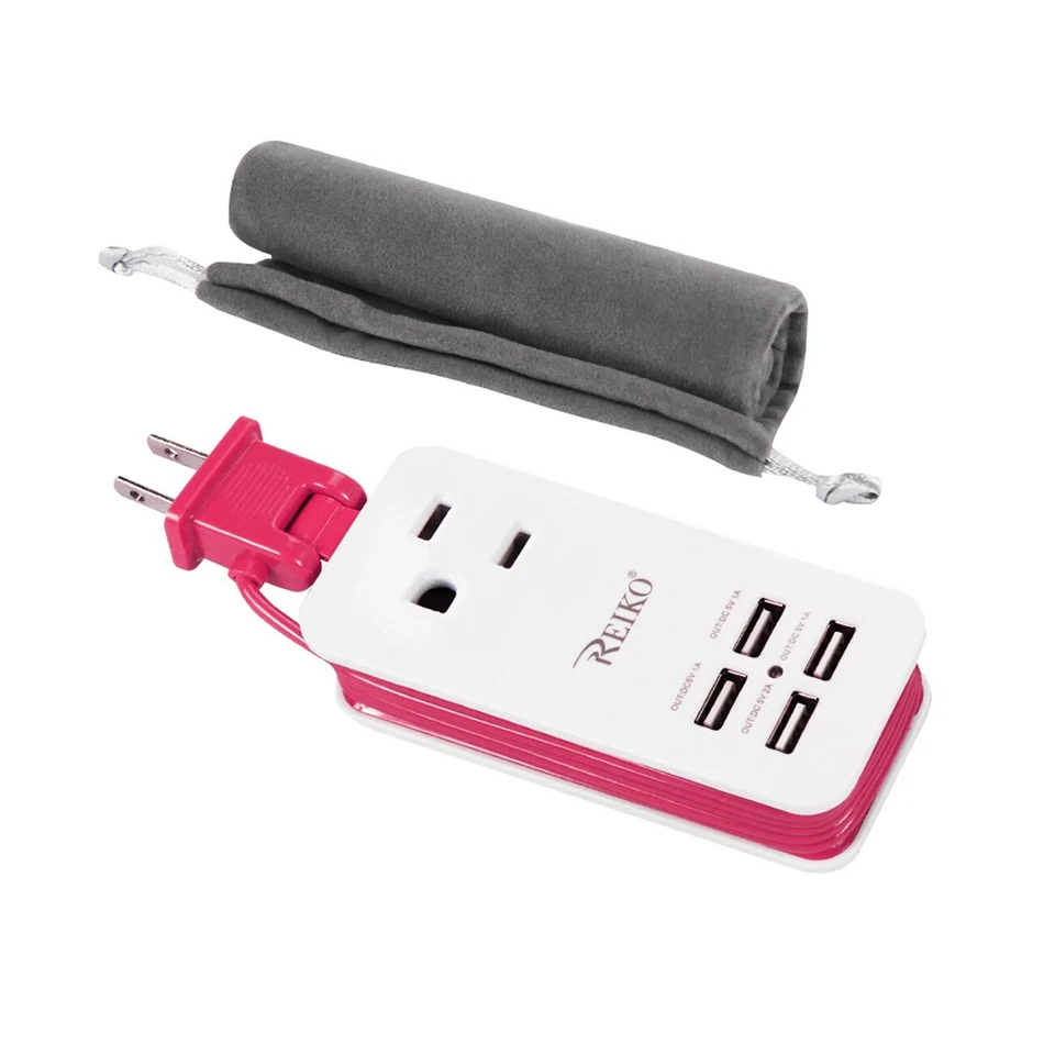 Reiko USB AC Wall Charger / 4 USB-Ports 4A 5V / Pouch Green,Pink,White,Black  - Image 2 of 4