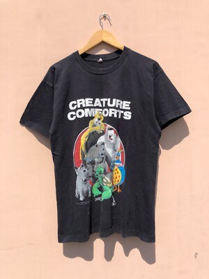 Vintage 1992 Creature Comforts Aardman Animations Cartoon Black T-shirt Sz L