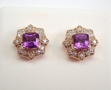 2Ct Cushion Cut Natural Amethyst Women Halo Stud Earrings 14K Yellow Gold Plated