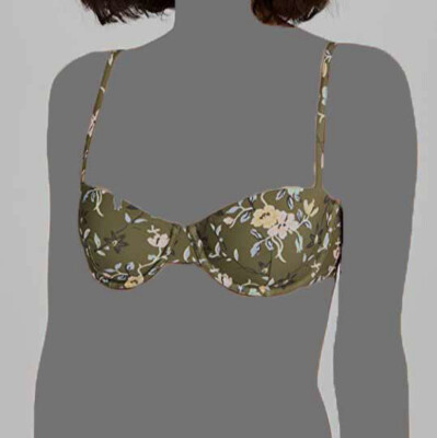 $148 Tory Burch Women's Green Floral Underwire Bikini Top Swimwear Size X-Small