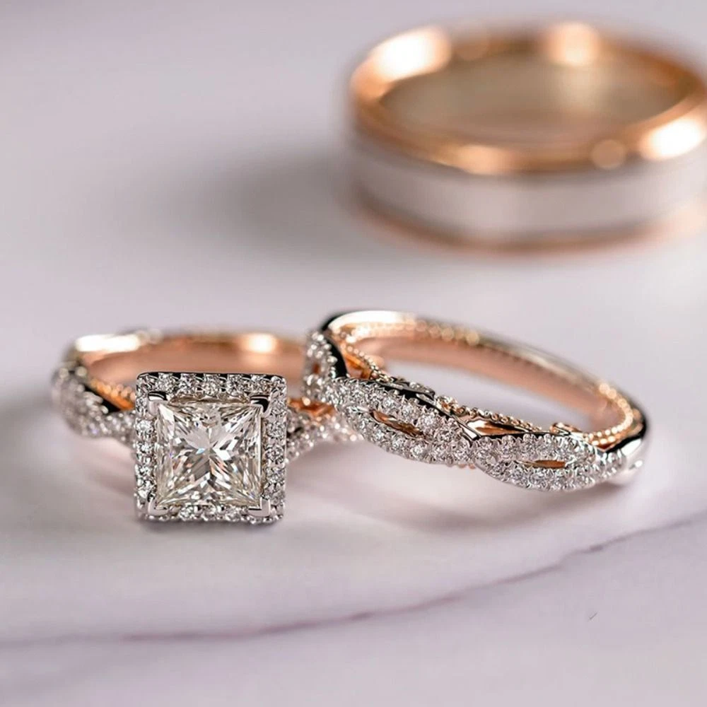 Pcs Rings Wear Decoration Rose Gold Wedding Bands Engagement Ring Diamond Ring