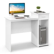 Modern Home Office Computer Desk Laptop Table w/Adjustable Shelf and Cable Hole