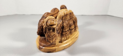CARVED OLIVE WOOD LETTER HOLDER DESK ORGANIZER CAMEL - Picture 4 of 12