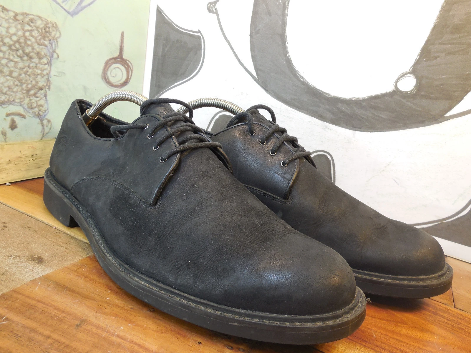 Timberland Oxford casual in pelle nera da uomo 12M #77588 88106 anti affaticamento