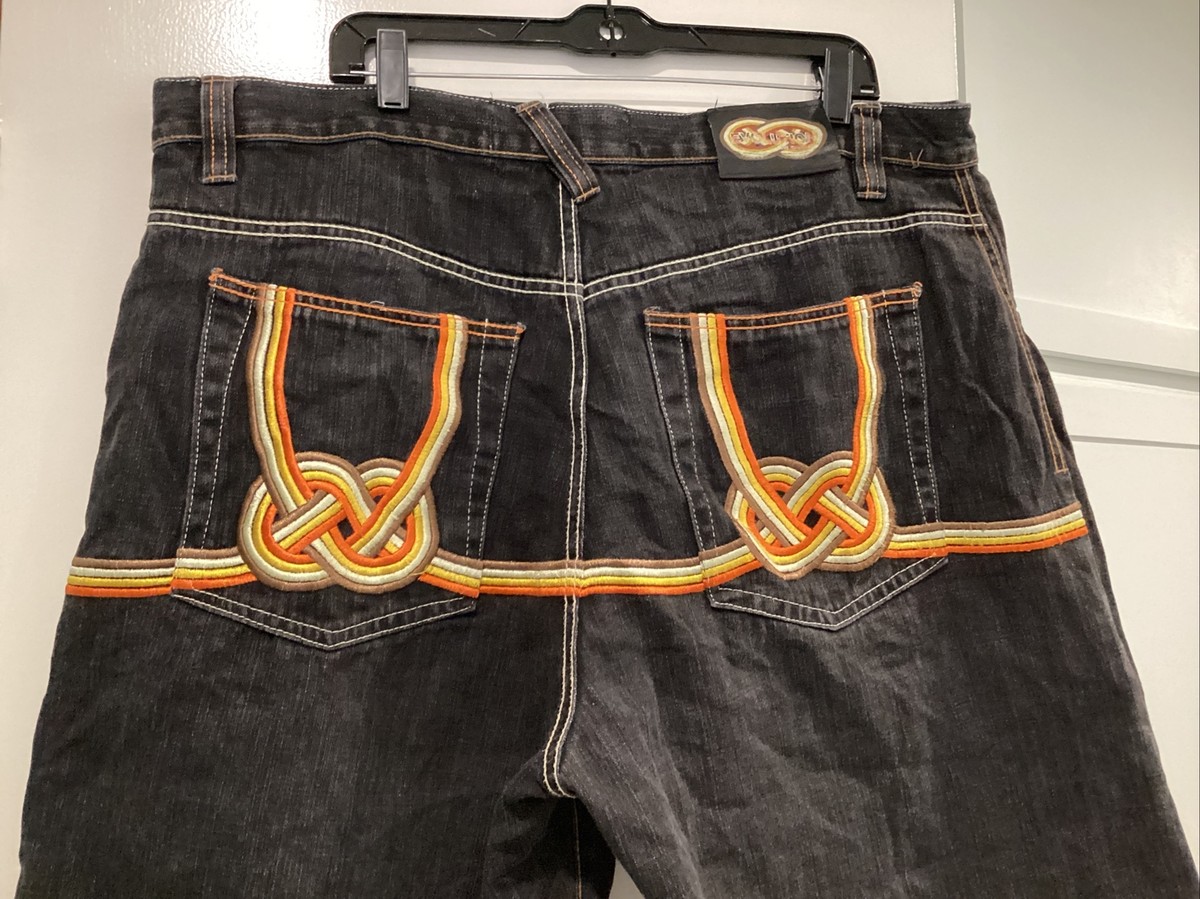 Evolution In Design Jeans Men 42x14 Black Shorts Embroidered