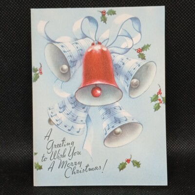 VINTAGE Sheet Musical Bells Christmas Card UNUSED RustCraft 4.5in 
