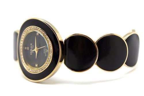 Orologio da donna Omax Nero Bianco Stile Ceramica Maglia Rotonda Oro Rosa Pietra Rotonda - Foto 10 di 15