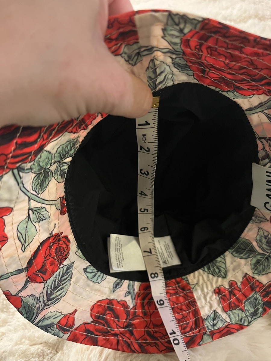 NEW GANNI Designer Bucket Hat Red White Black Roses XS Small  display picture 1