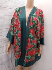 Vtg Victoria Secret Gold Label Green Red Robe Floral One Size No Belt