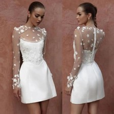 Modest Sheath Short Wedding Dresses with Detachable Jackets Strapless 3D Flowers