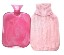 2L/2 Liter Pink Transparent Rubber Hot Water Bag/Bottle w/ Knit Sweater Cover