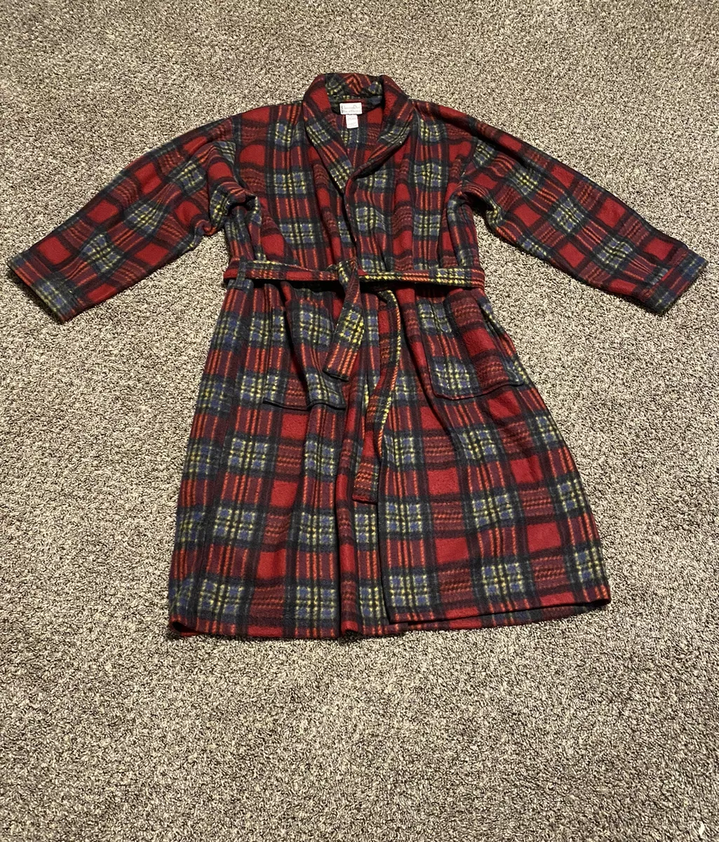 Christian Dior Robe De Chambre Red Plaid Fleece Robe Pockets Belt One Size