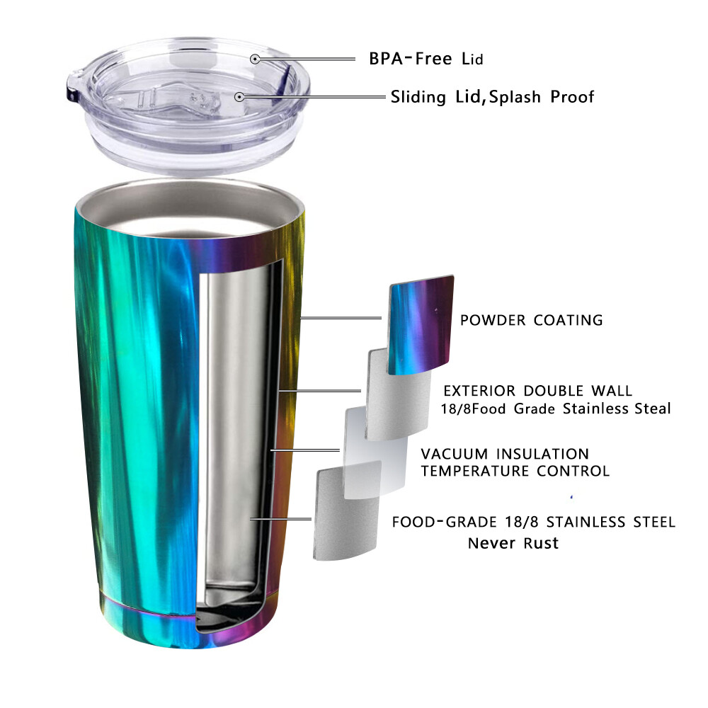4 Pack 20oz Stainless Steel Tumbler Slider Lid Double Wall Vacuum ...
