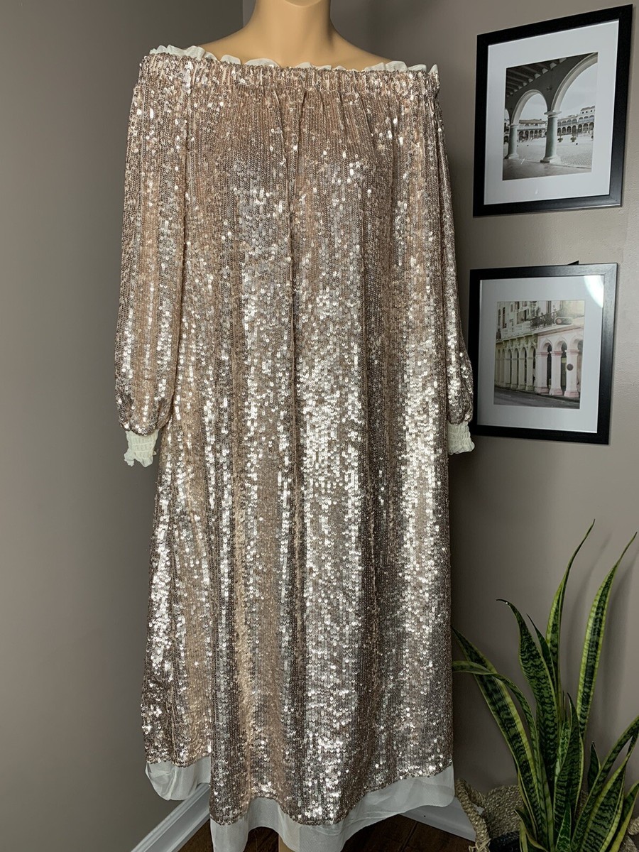 free people emilia sequin dress Free People Emilia Sequin Off The Shoulder Dress Midi Dress $278 Sz XS