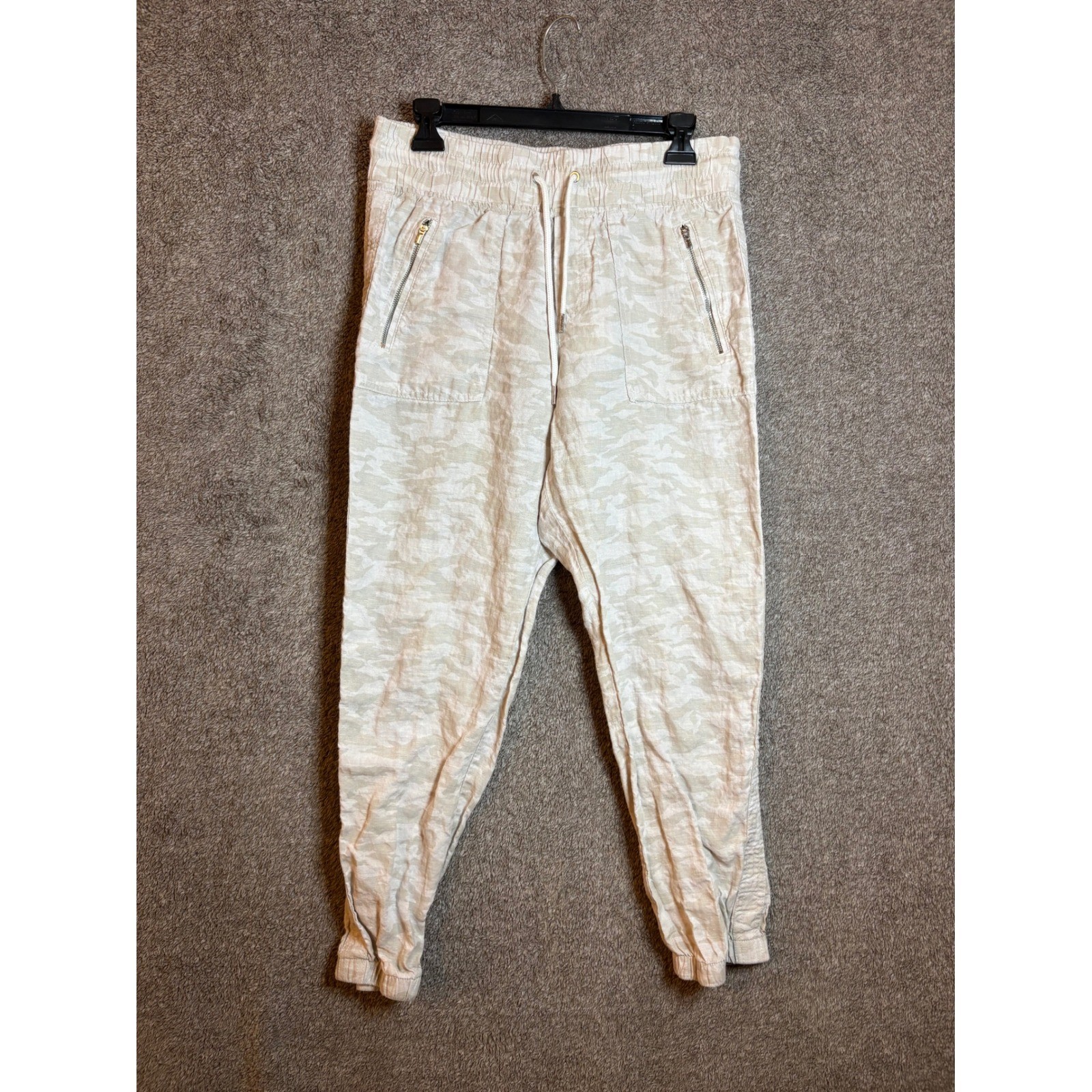 Athleta Cabo Tide Linen Jogger Pants Camo Print Drawstring Waist Women's Size 8