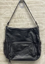 Vintage Tignanello Black Genuine Leather Large Shoulder Bag Handbag Purse Zipper