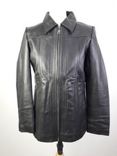 Real Leather Women's Marsha 3/4 Length Collared Leather Jacket Black NEW