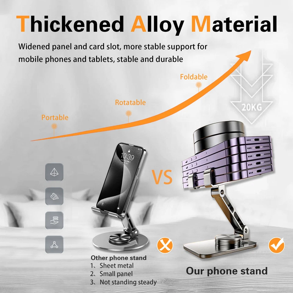 New Folding Cell Phone Stand for Desk, Stable Metal Phone Holder, 360 Degree Rot - Image 4 of 4