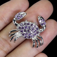 925 Sterling Silver Pendant Round Amethyst 2mm Crab Natural Gemstone Jewelry