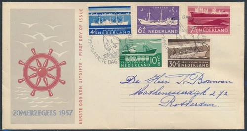 LS74659 Netherlands 1957 summer stamps FDC used