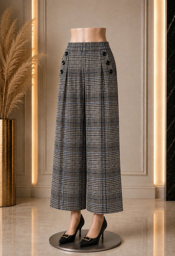 Robert Louis Womens M Plaid Wide Leg Pants Stretch Side Button Career Trousers