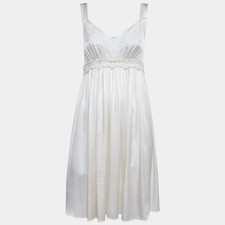 Dolce Gabbana Cream Silk Lace Trimmed Mini Dress M