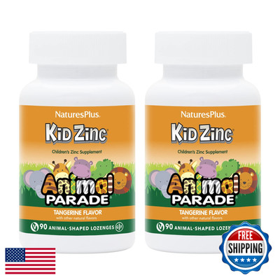 Natures Plus Animal Parade KidZinc Tangerine Flavor 90 Lozenges Pack of 2 Organi