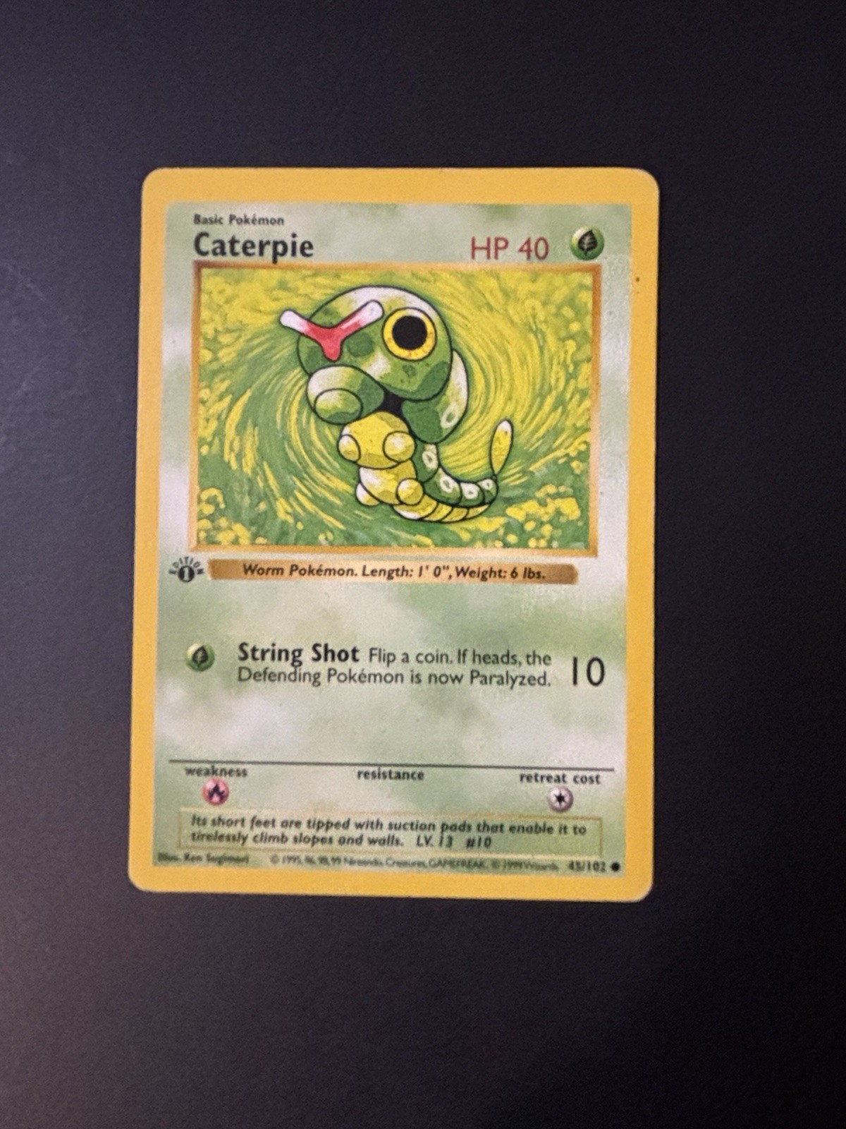 1999 Pokémon Base Set Caterpie 45/102 1st Edition Vintage LP