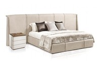 Beige Schlafzimmer Garnitur Doppelbett 2X Nachttische Designer MöBel 3Tlg