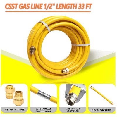1/2'' Flexible Gas Line, 33ft Stainless Steel Tubing