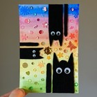 4x6 Original Mixed Media Watercolor Painting Fuzzy Cats Sparkles Anomelina — photo 1