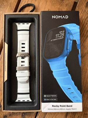 Nomad Apple Watch Rocky Point Band Icy Blue Glow-In-the Dark 45/46/49mm Titanium