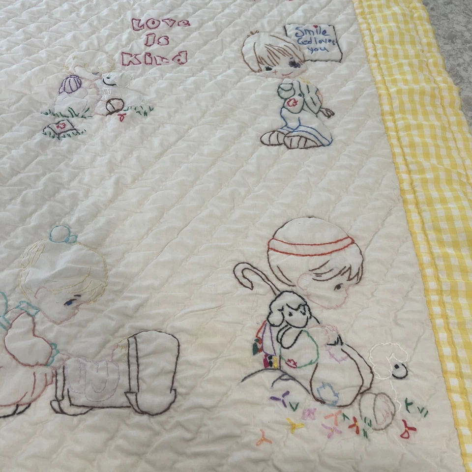 "Manta acolchada para cuna de bebé Precious Moments hecha a mano vintage 40x30"" unisex guardería" Foto 4 de 4