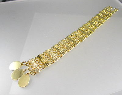 Vintage Gold Tone 3 Rowed Snail Chain 7 1/4'' Long 2 Clasp Bracelet 9607