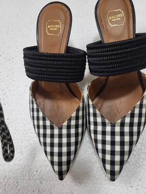 Malone Souliers handmade in Italy blk/wh plaid designer shoes sz35 ret $280 used